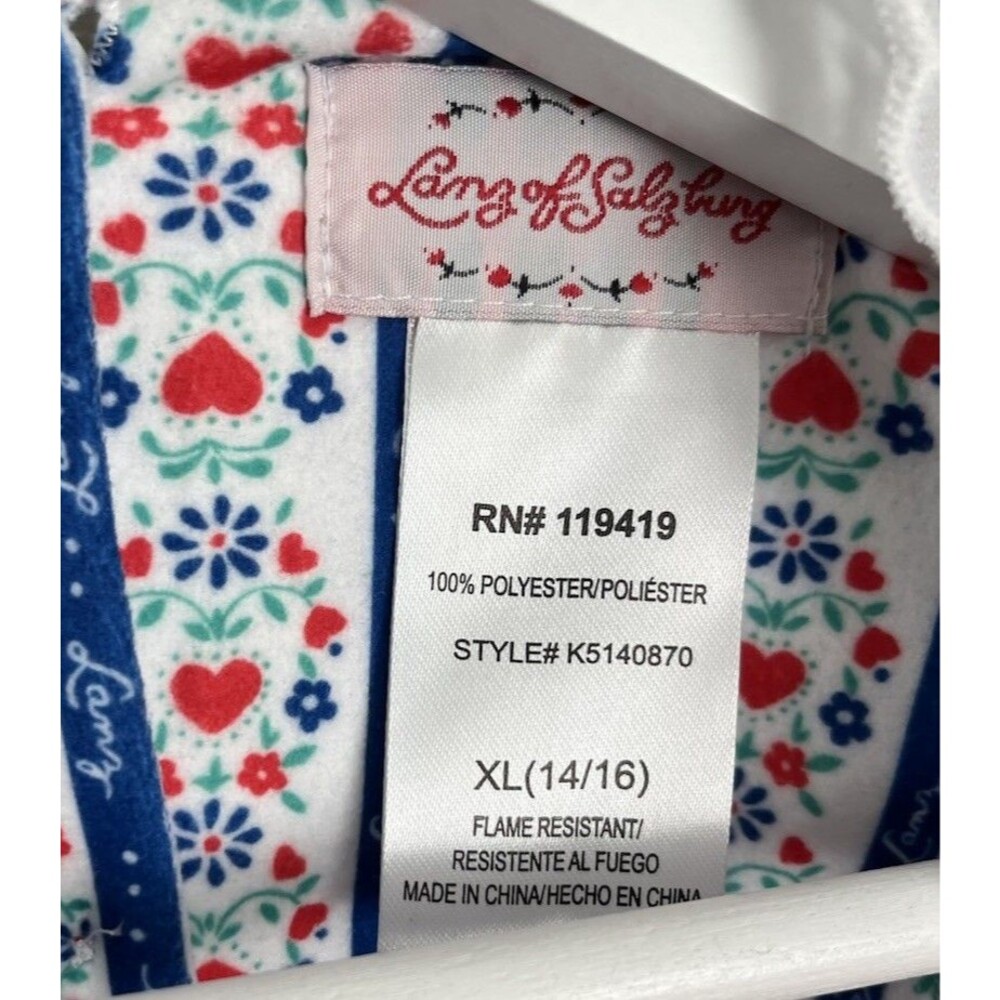 Nice! Lanz of Salzburg Girls XL 14/16 Nightgown Blue Red Floral/Heart Lace Trim - Picture 5 of 9